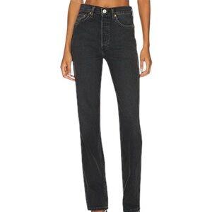 Re Done- Dark Wash Denim 90s High Rise Loose Straight Leg Jeans